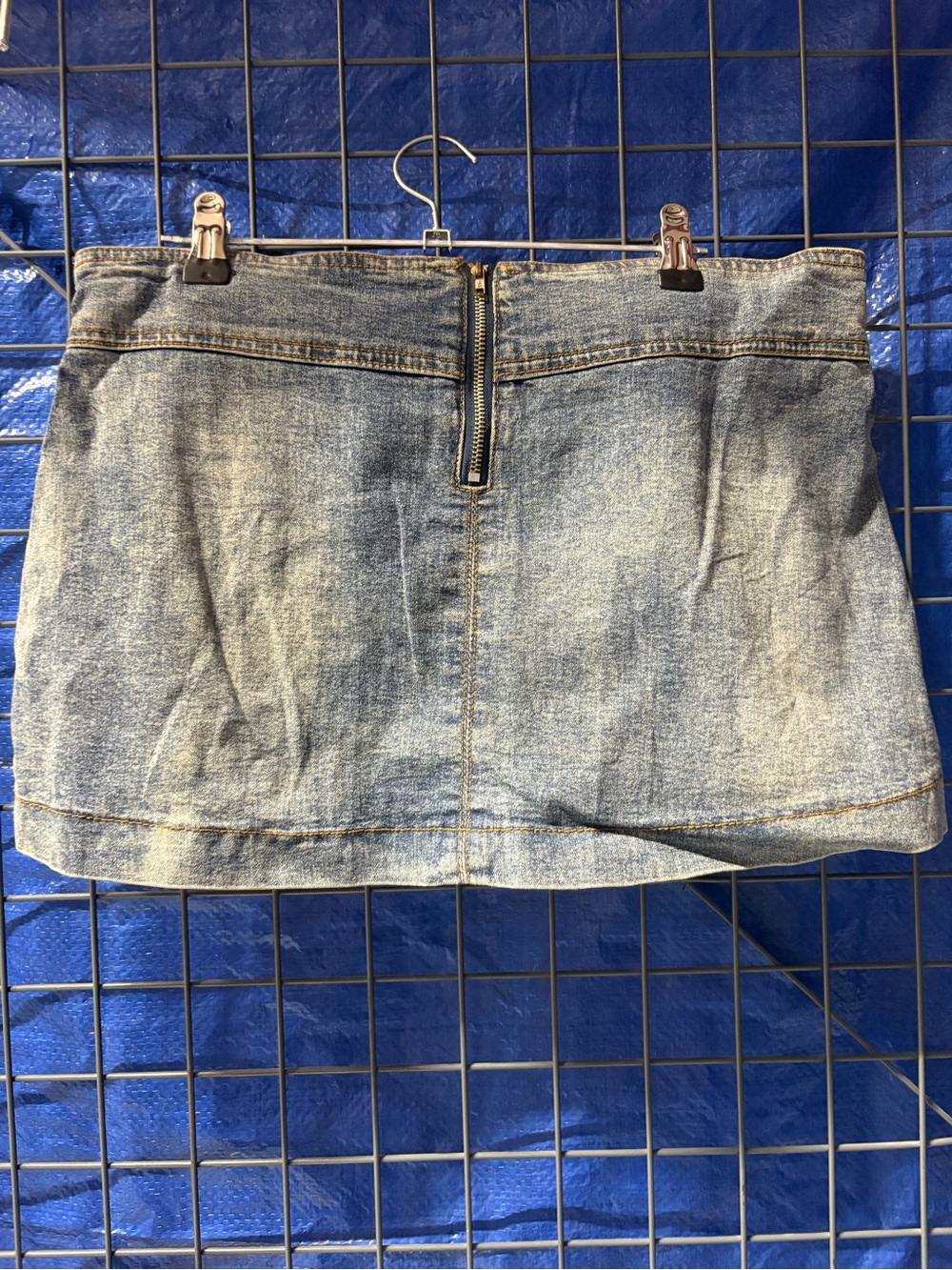 Denim Pleated Mini Skirt with Beaded Embellishments - Picture 3 of 3